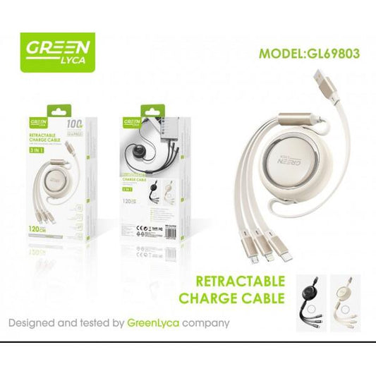 Multi Charging Cable 3 en 1 Retráctil – 100W Carga Rápida USB-C